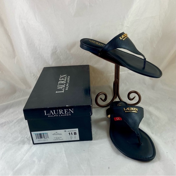 NIB Lauren Ralph Lauren ELLAH-SN—FSA Black Tumbled Leather Sandal Women Size 11B - Picture 1 of 11